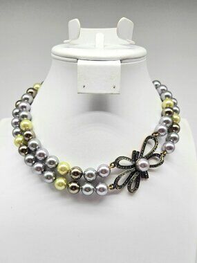 Heidi Daus Vintage Pearl Necklace Swarovski Crystal Statement Tahitian Gray